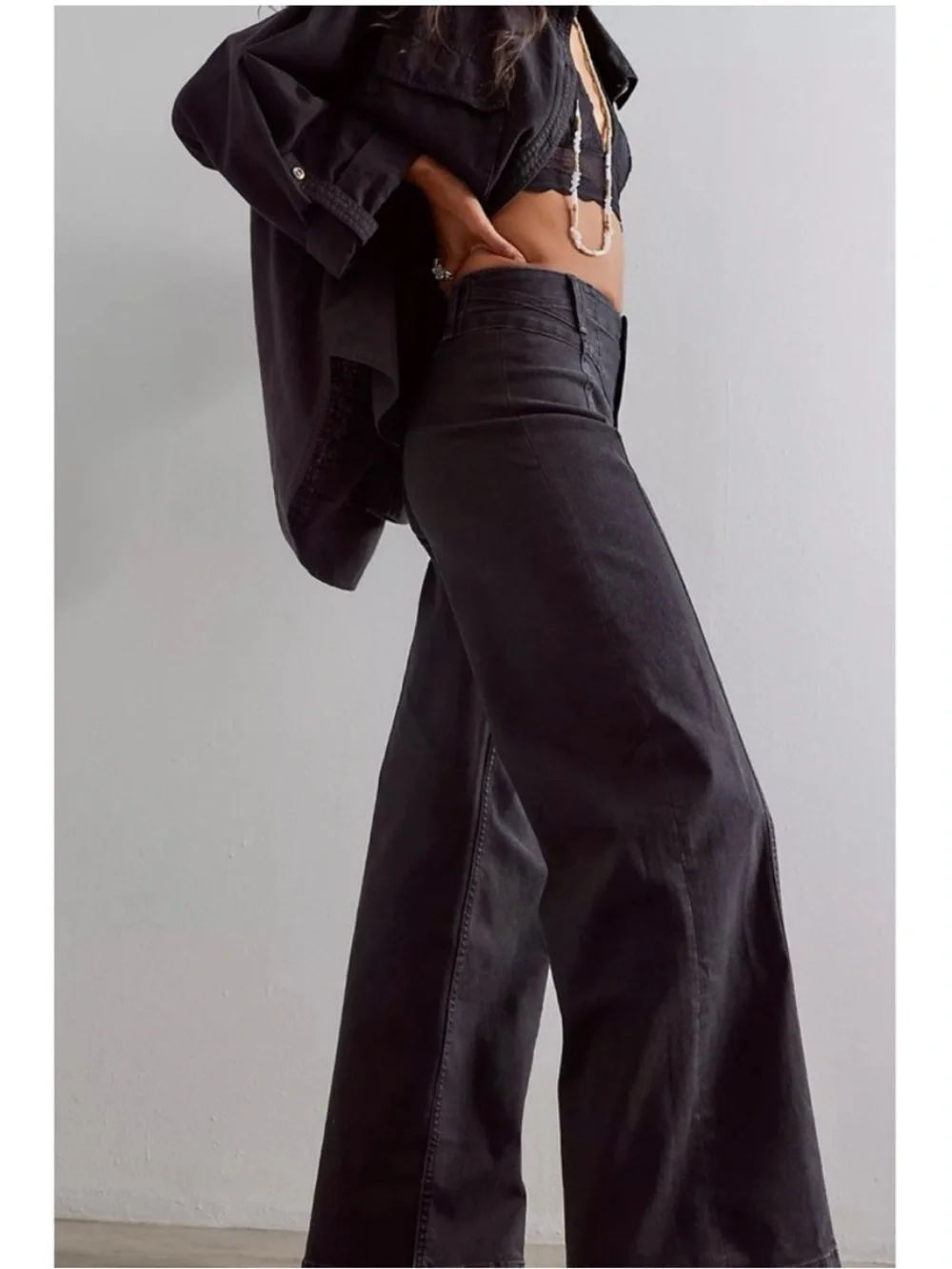 Free People We The Free Libre Wide-Leg Jeans Cafe Noir Black Size 30